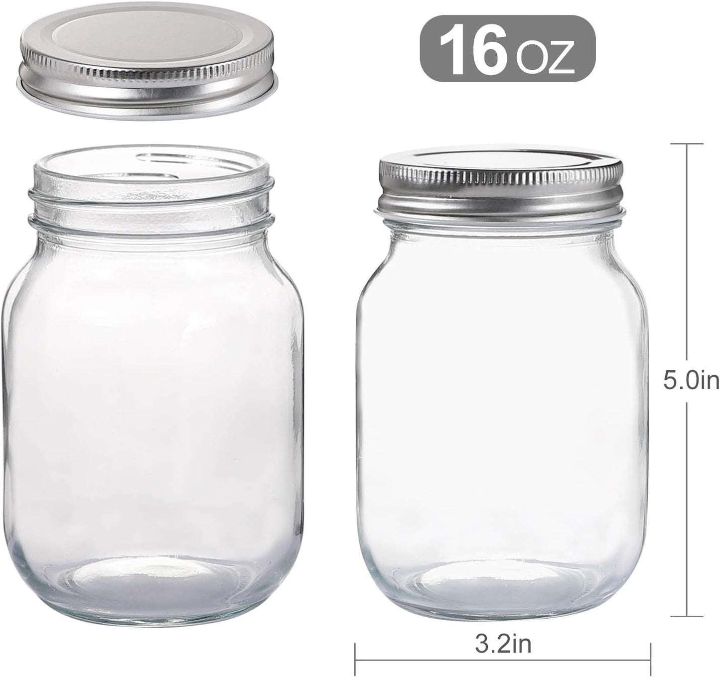 4-Pack 16oz Glass Mason Jars with Metal Screw Lids – Food Grade Clear Storage Containers for Jam, Honey, Spices, DIY Crafts & More