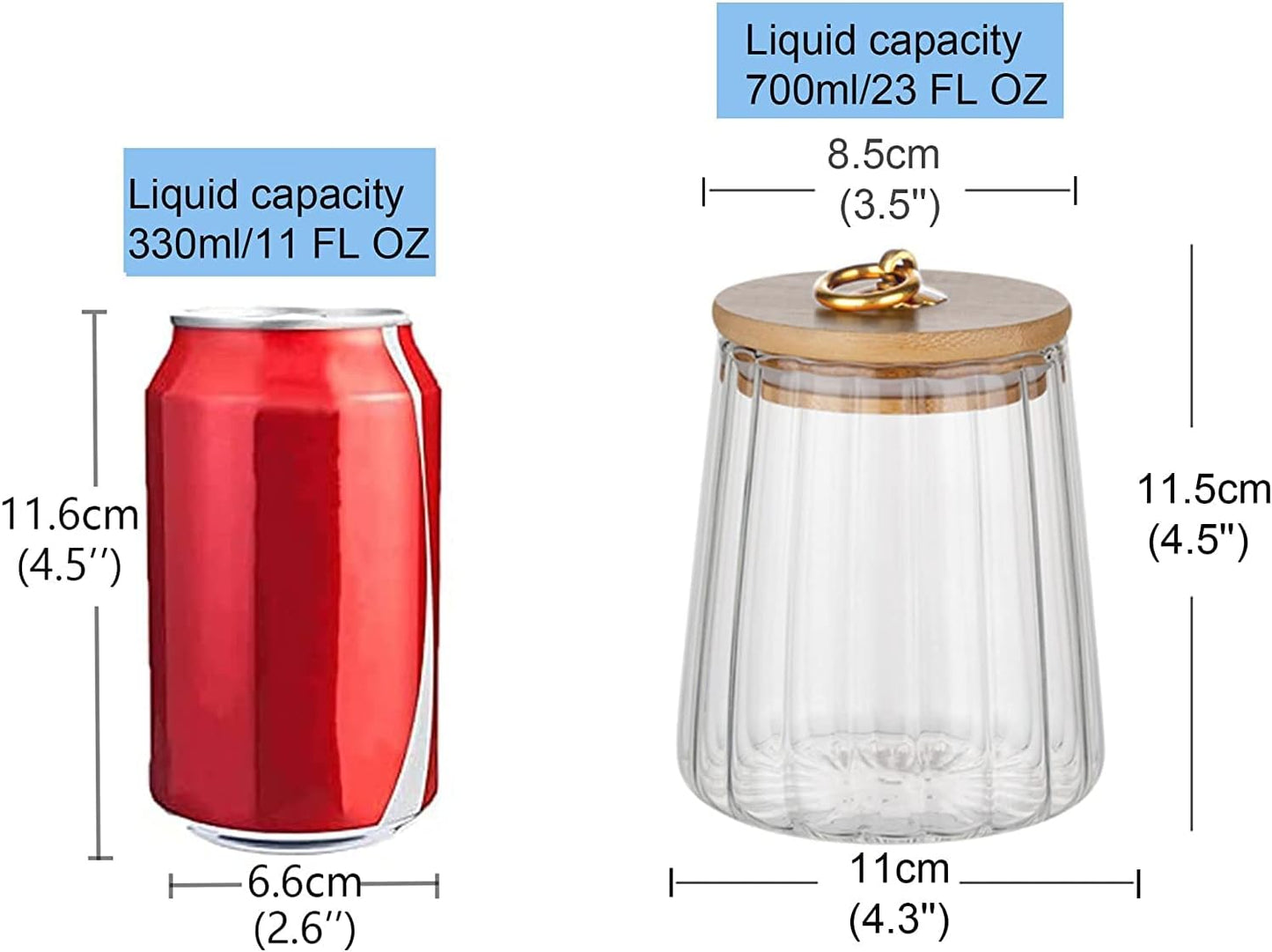 700ml Glass Storage Jar with Wooden Lid and Gold Ring – 23oz Clear Airtight Jar for Dry Goods, Coffee Beans, Spices, Candy, or Home Décor