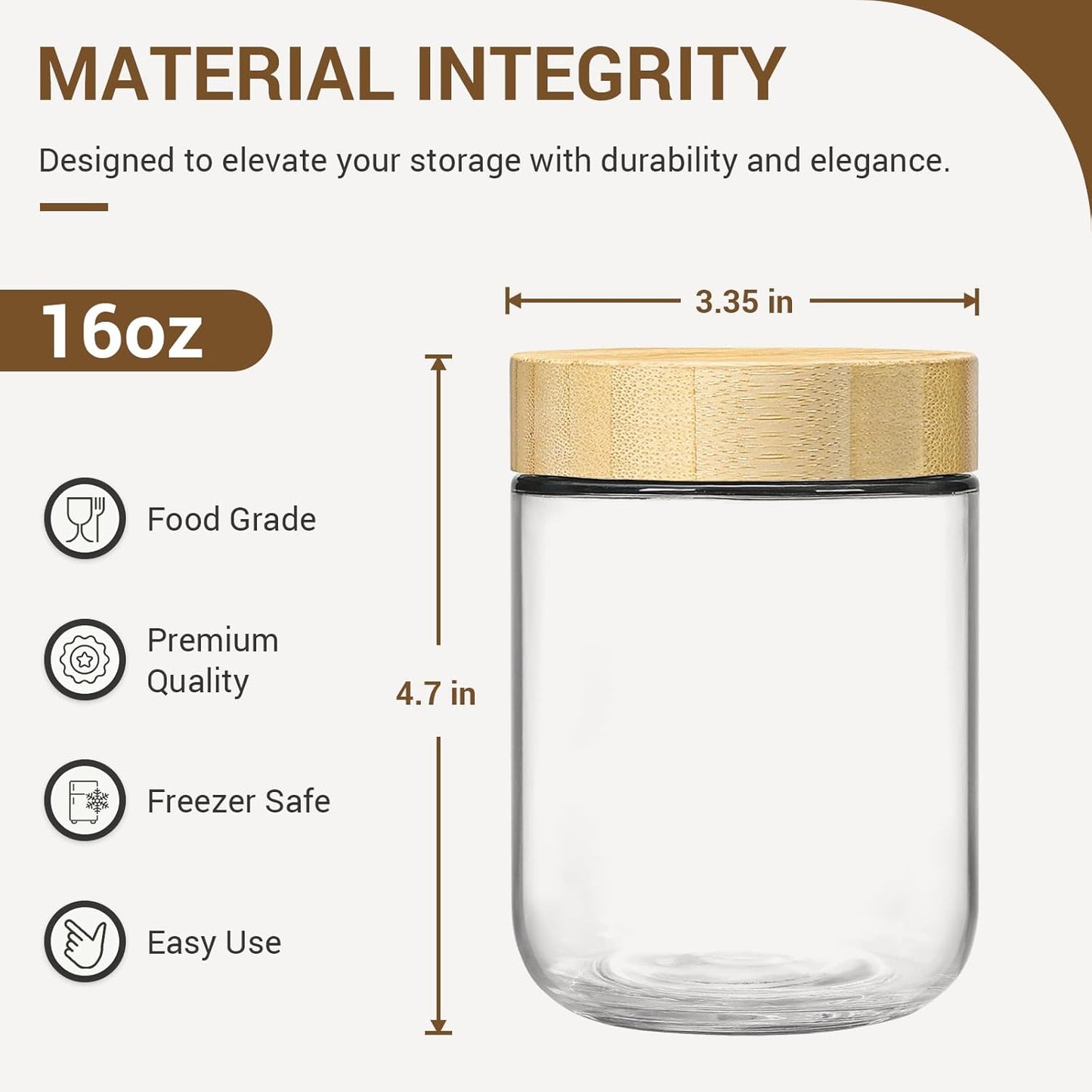 4-Pack 16oz Borosilicate Glass Storage Jars with Airtight Natural Bamboo Lids Food-Grade, Eco-Friendly, Freezer Safe, Minimalist Design