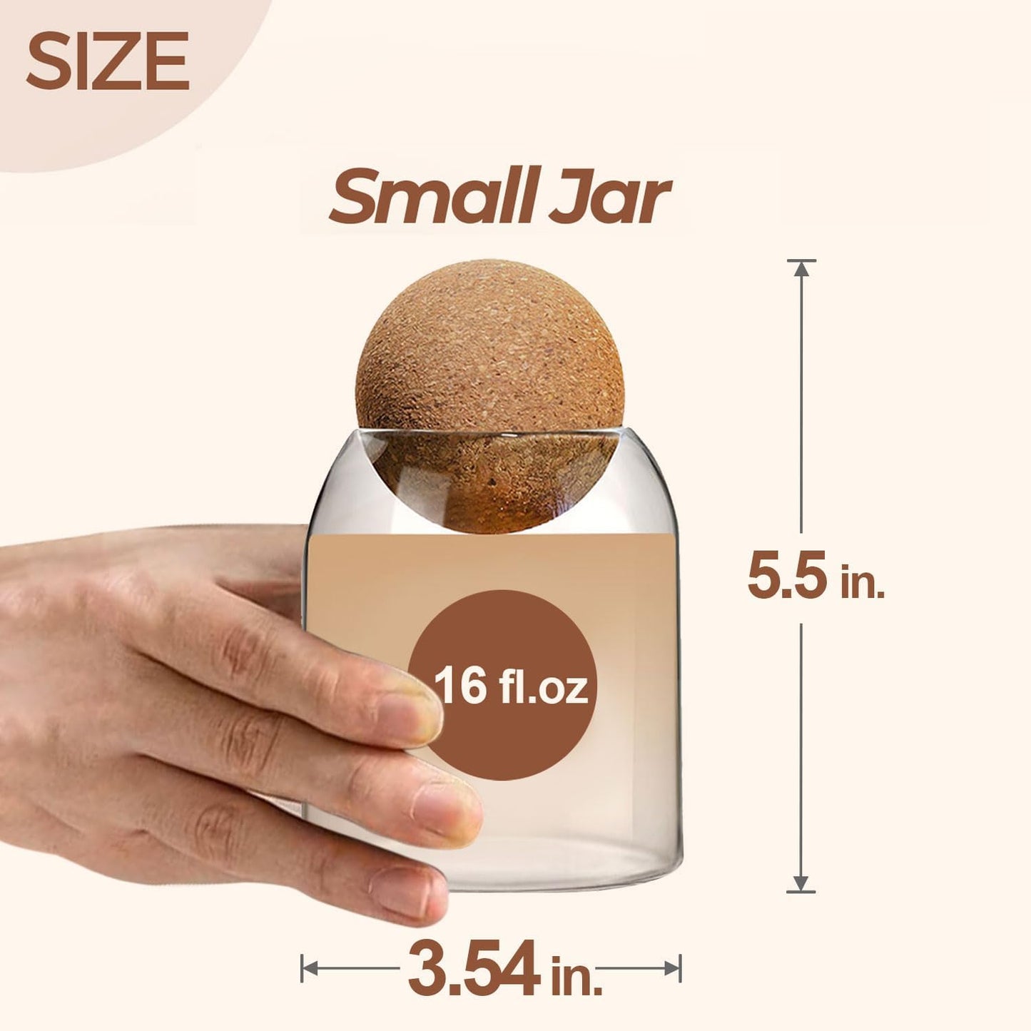 16oz Glass Storage Jar with Natural Wooden Ball Lid – Modern Airtight Clear Jar for Kitchen Pantry, Tea, Coffee, Spices, Snacks, Decorative Canister