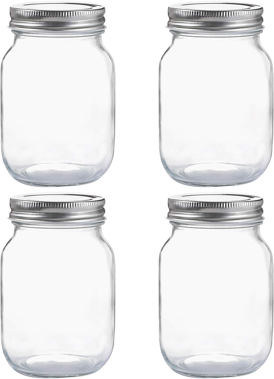 4-Pack 16oz Glass Mason Jars with Metal Screw Lids – Food Grade Clear Storage Containers for Jam, Honey, Spices, DIY Crafts & More