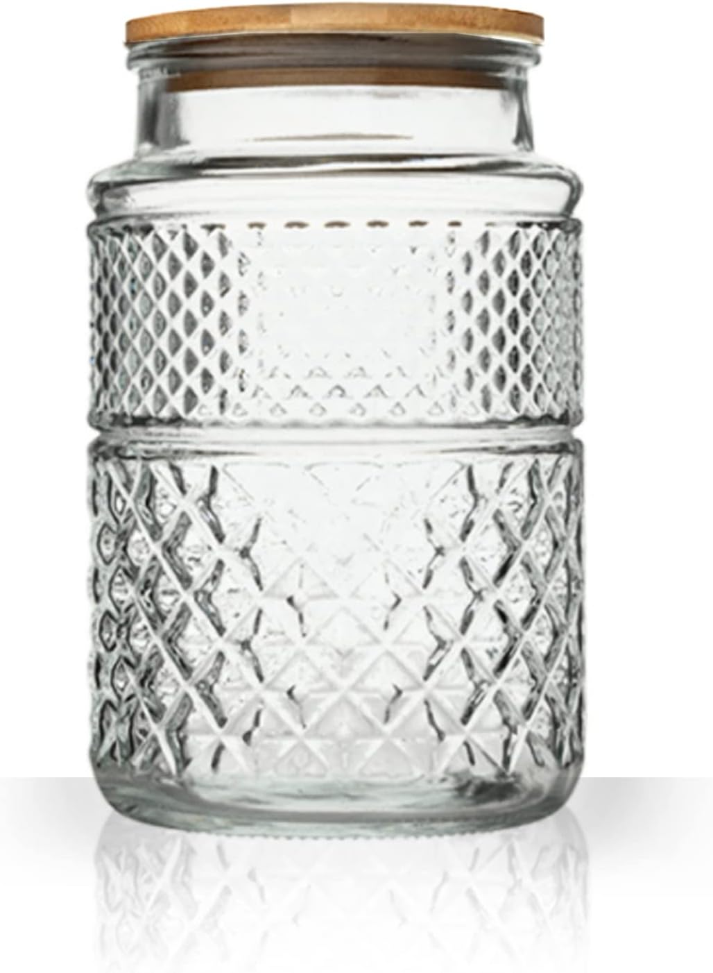 60oz Large Glass Storage Jar with Bamboo Lid – 1.5Qt Airtight Embossed Container for Pantry, Kitchen, Flour, Sugar, Coffee, Cereal, Pasta, and Dry Food