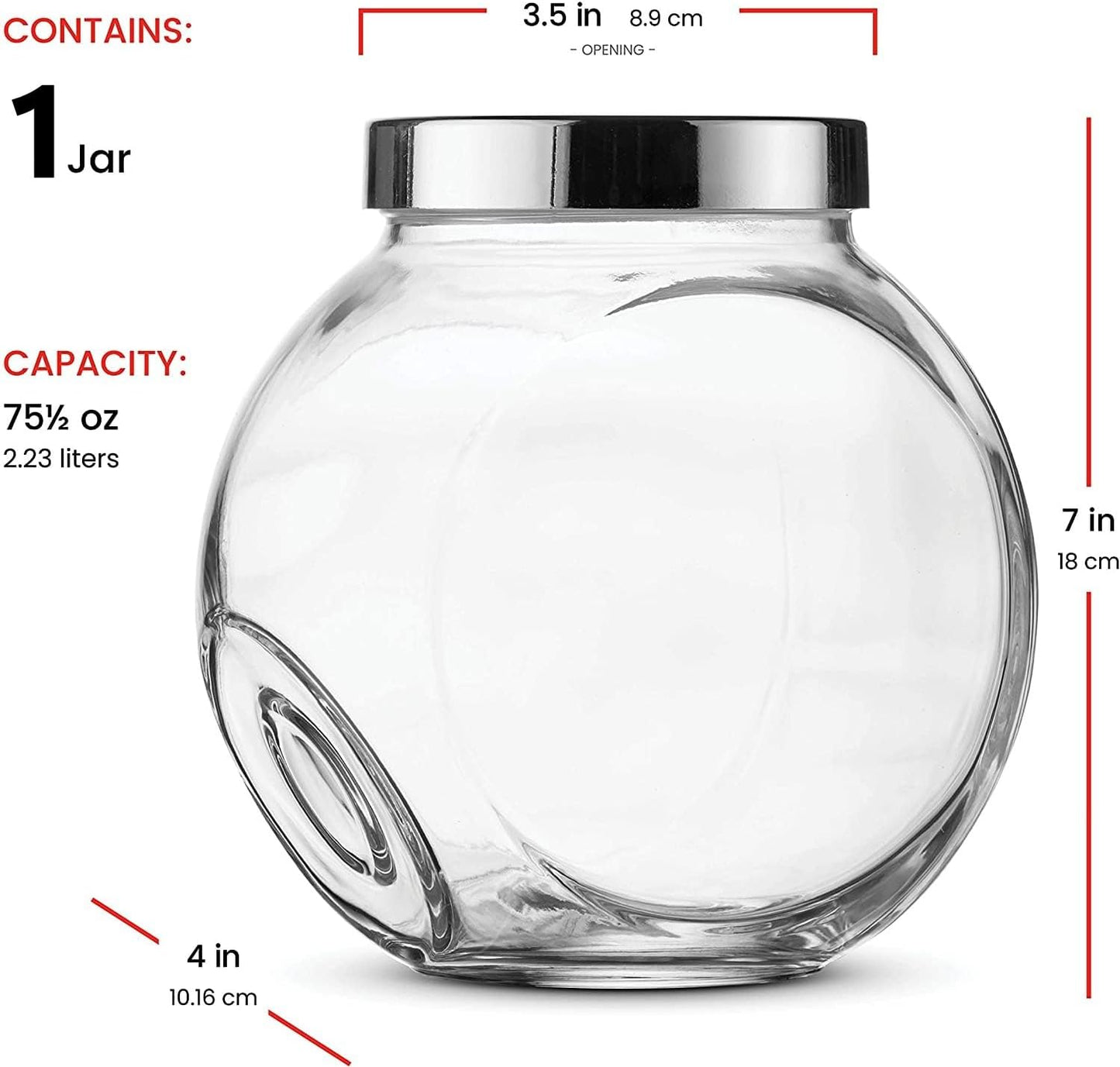 2.23L Glass Storage Jar with Stainless Steel Lid – Large Clear Round Candy Container for Kitchen, Snacks, Coffee Beans, Pet Food & More