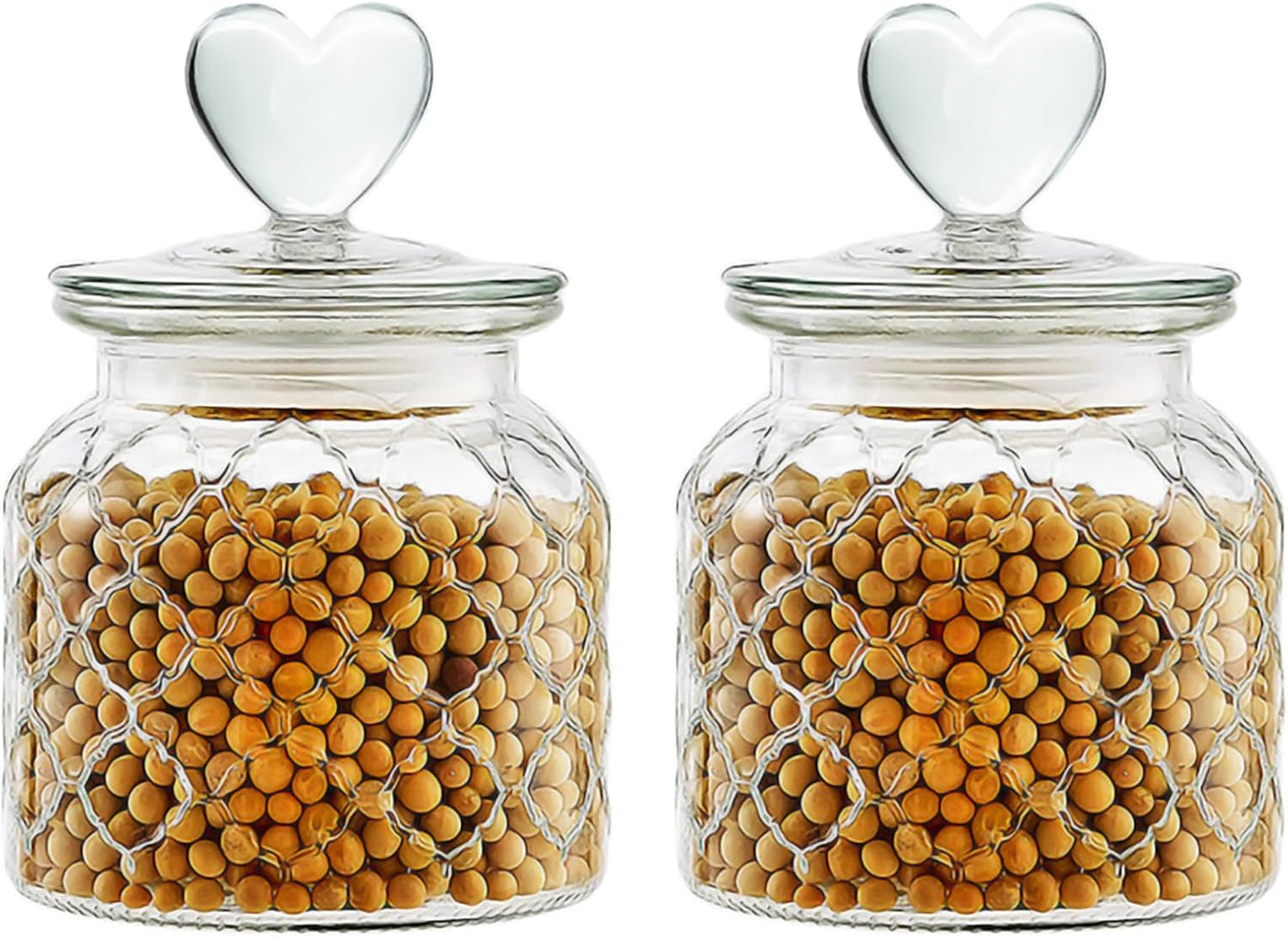 Heart-Shaped Glass Storage Jar with Lid – 650ml/22oz Decorative Embossed Clear Jar for Candy, Bath Salt, Coffee Beans, or Home Décor