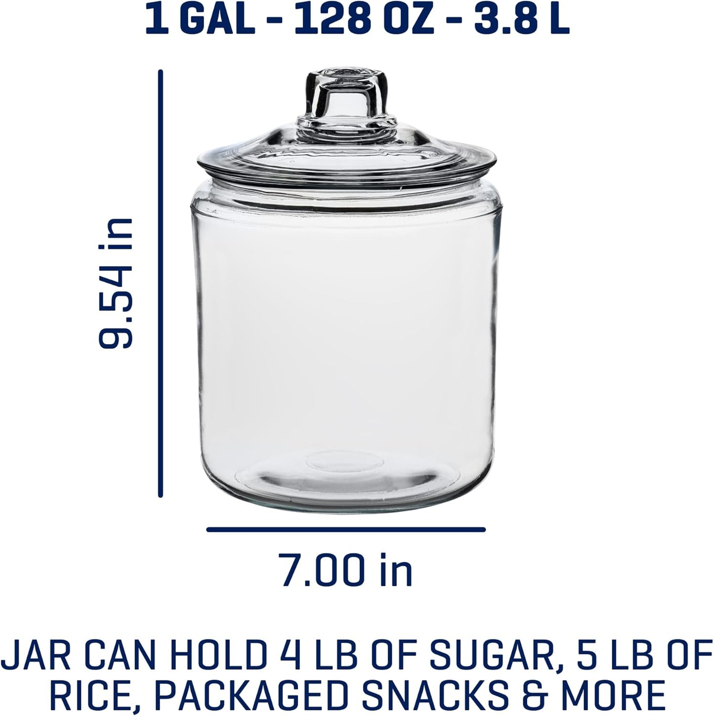 2-Pack 1 Gallon Glass Storage Jars with Lids – 128oz (3.8L) Large Clear Containers for Sugar, Rice, Snacks, Flour & More