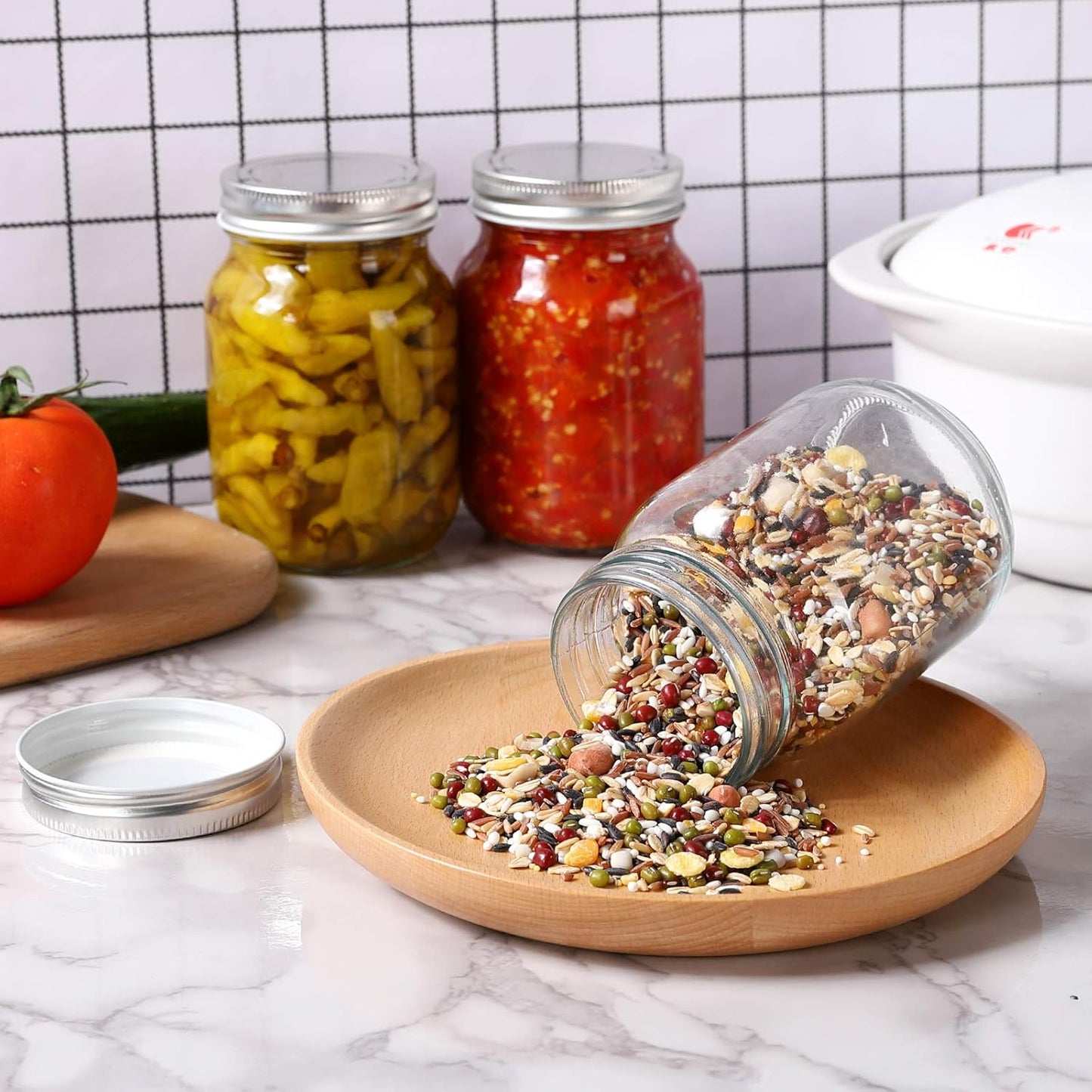 4-Pack 16oz Glass Mason Jars with Metal Screw Lids – Food Grade Clear Storage Containers for Jam, Honey, Spices, DIY Crafts & More