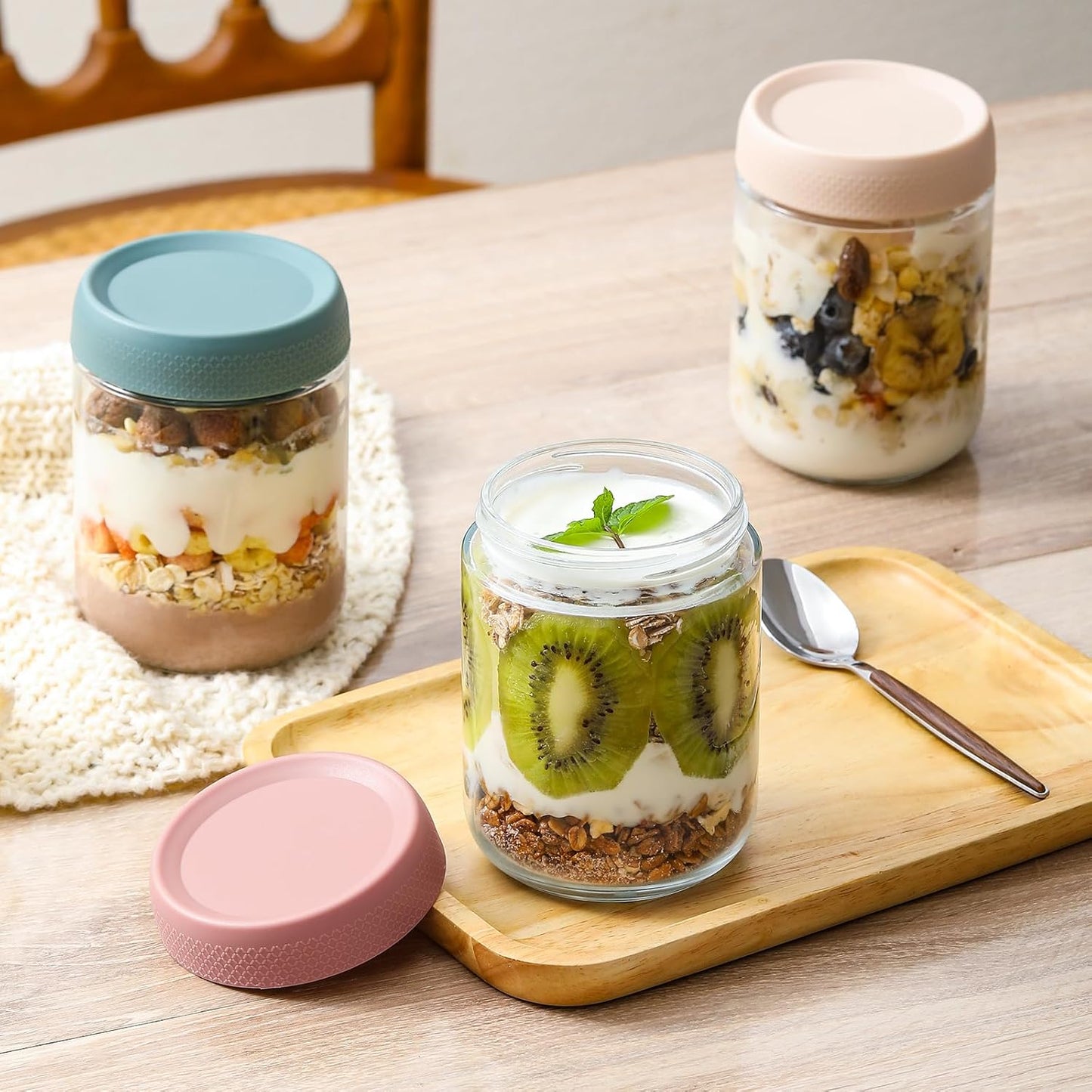 6-Pack 16oz Airtight Glass Storage Jars with Anti-Slip Screw Lids – Freezer Safe, Food Grade, Clear Borosilicate Containers for Kitchen & Pantry