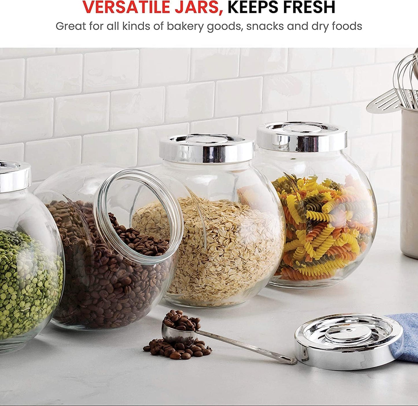 2.23L Glass Storage Jar with Stainless Steel Lid – Large Clear Round Candy Container for Kitchen, Snacks, Coffee Beans, Pet Food & More