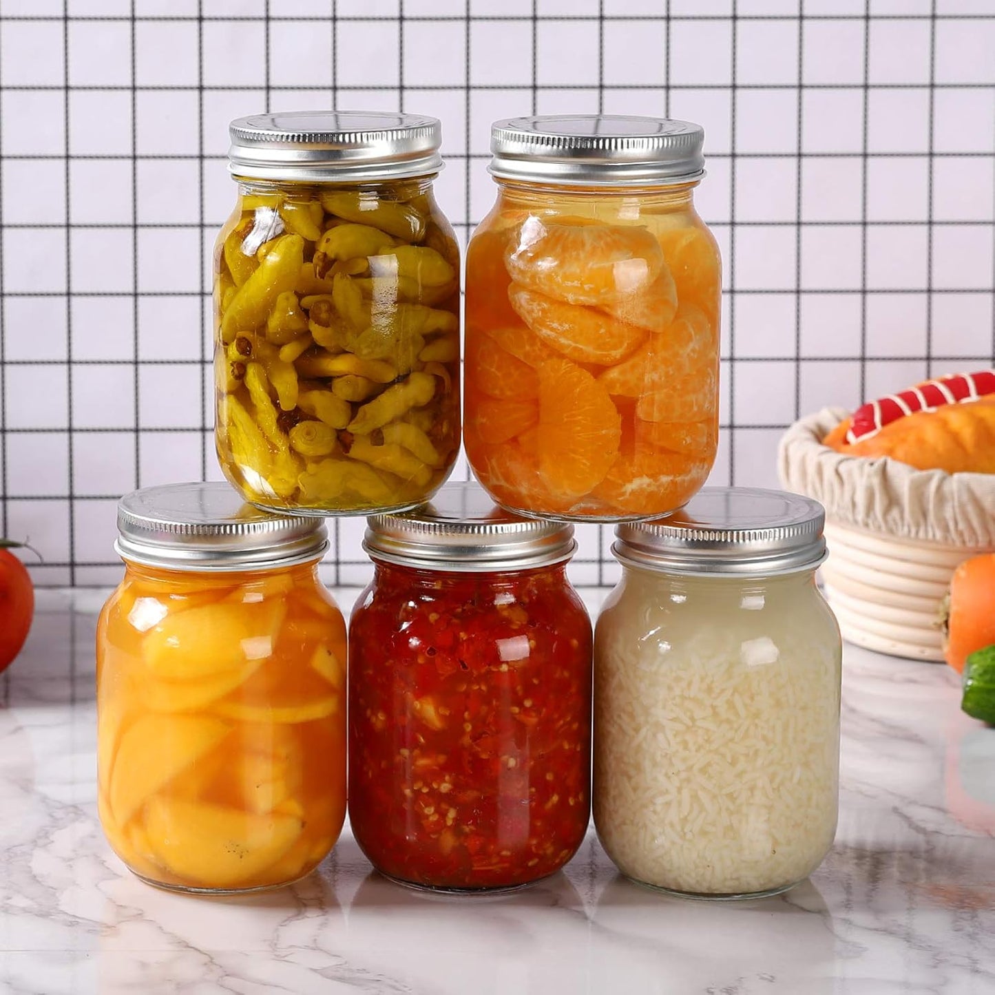 4-Pack 16oz Glass Mason Jars with Metal Screw Lids – Food Grade Clear Storage Containers for Jam, Honey, Spices, DIY Crafts & More