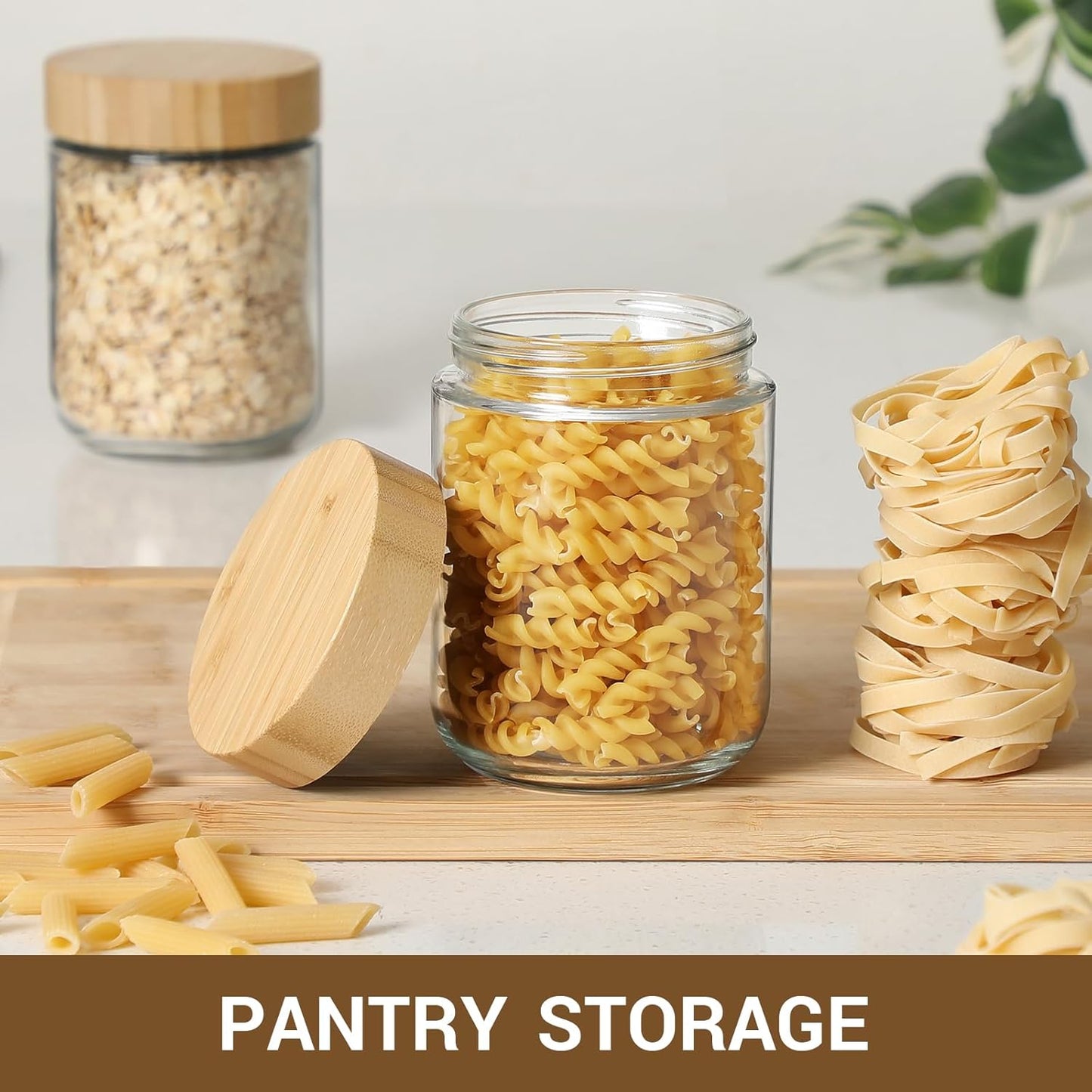 4-Pack 16oz Borosilicate Glass Storage Jars with Airtight Natural Bamboo Lids Food-Grade, Eco-Friendly, Freezer Safe, Minimalist Design
