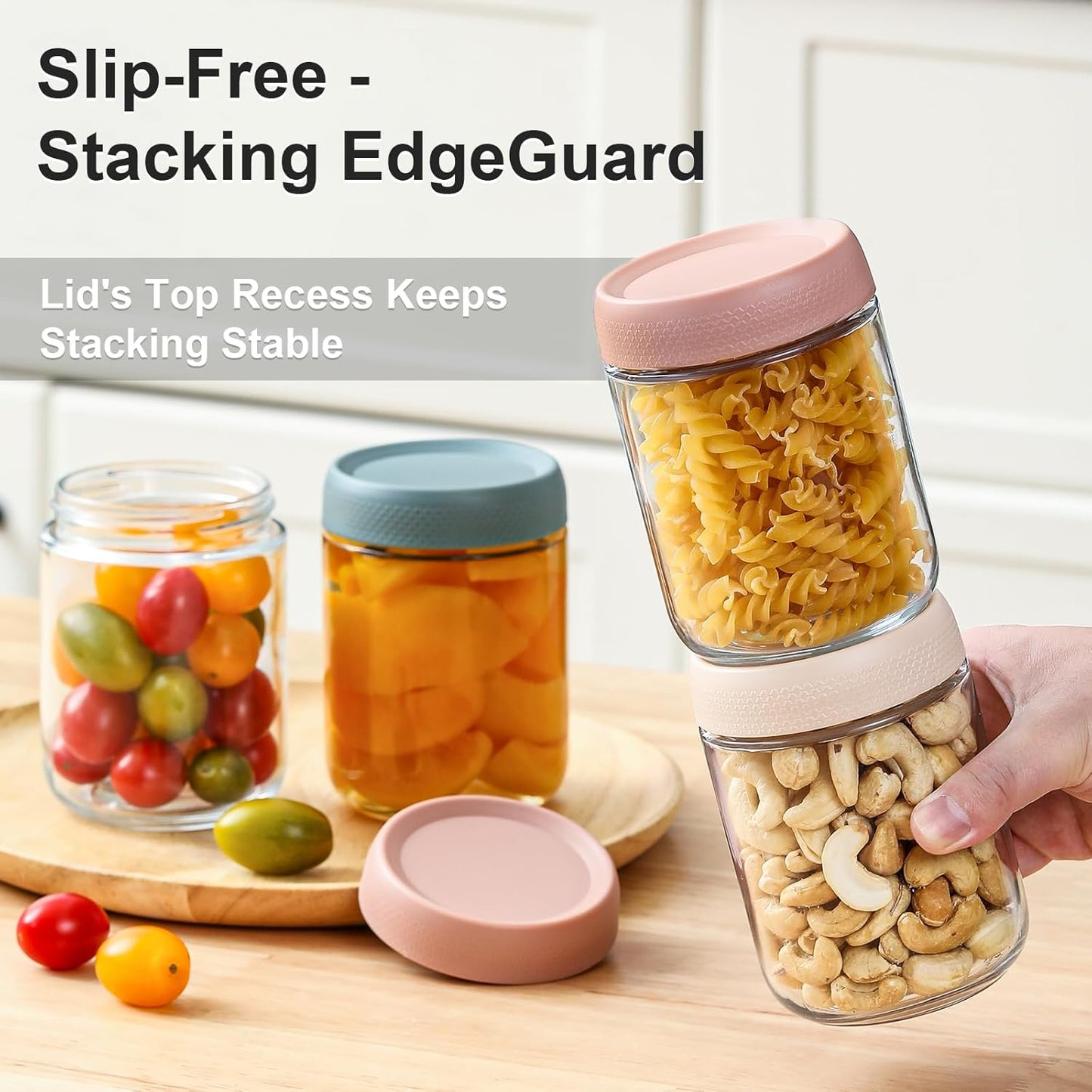 6-Pack 16oz Airtight Glass Storage Jars with Anti-Slip Screw Lids – Freezer Safe, Food Grade, Clear Borosilicate Containers for Kitchen & Pantry