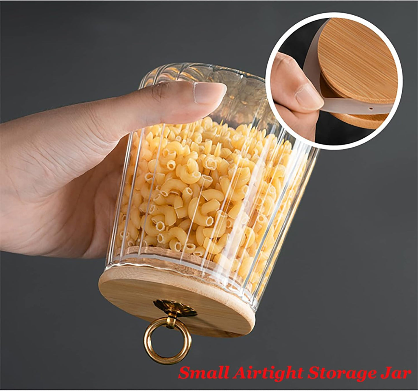 700ml Glass Storage Jar with Wooden Lid and Gold Ring – 23oz Clear Airtight Jar for Dry Goods, Coffee Beans, Spices, Candy, or Home Décor