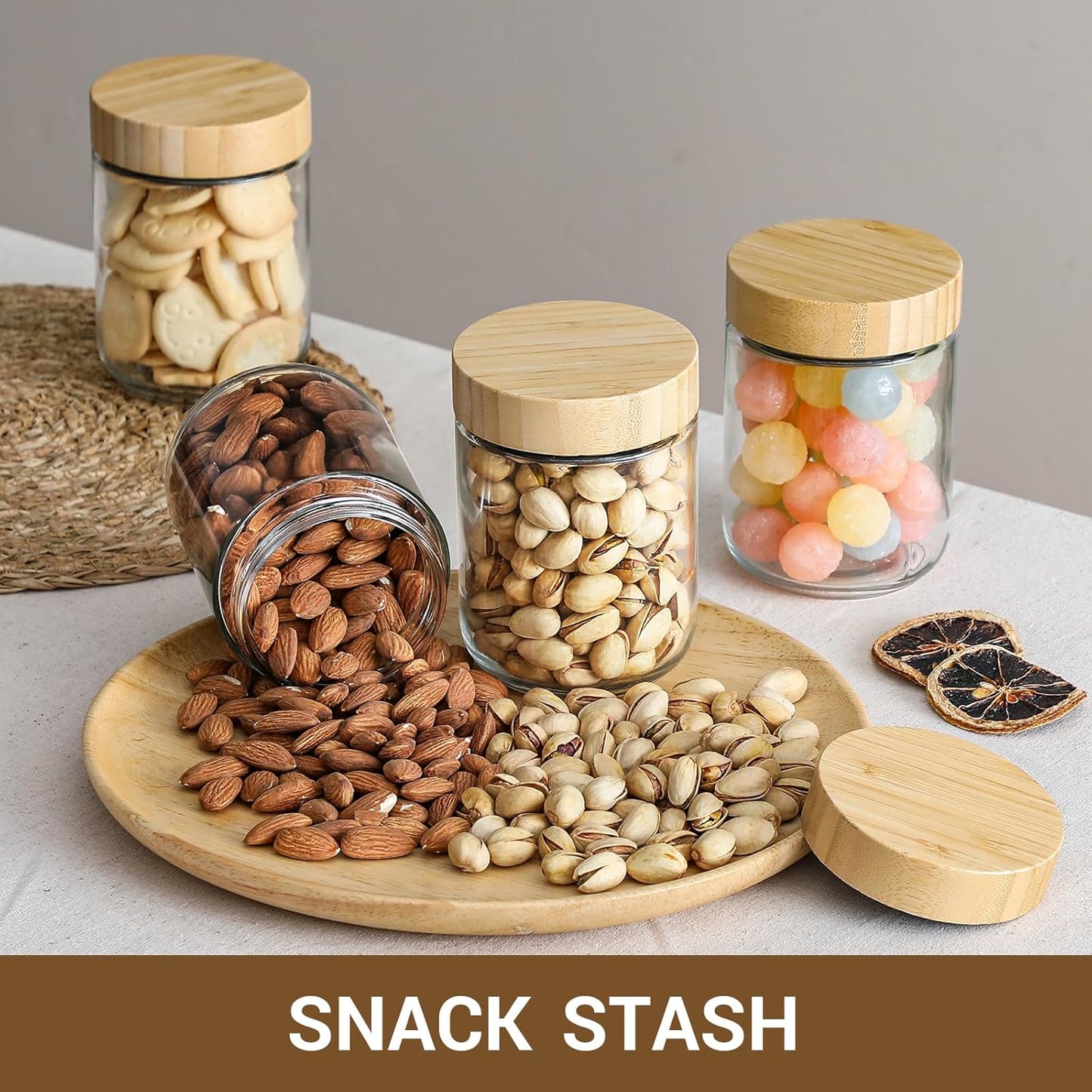 4-Pack 16oz Borosilicate Glass Storage Jars with Airtight Natural Bamboo Lids Food-Grade, Eco-Friendly, Freezer Safe, Minimalist Design