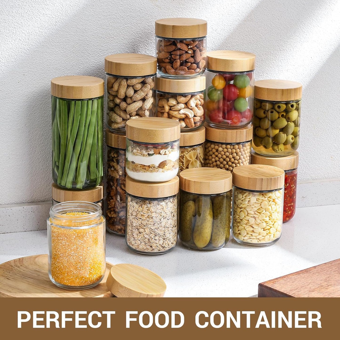 4-Pack 16oz Borosilicate Glass Storage Jars with Airtight Natural Bamboo Lids Food-Grade, Eco-Friendly, Freezer Safe, Minimalist Design