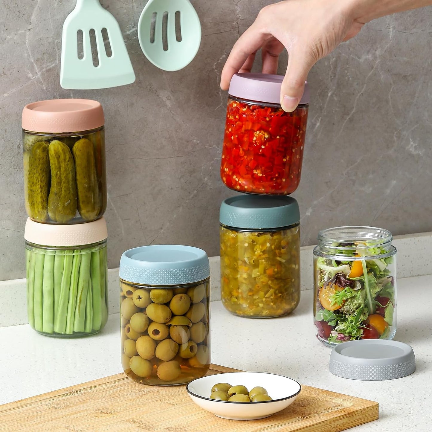 6-Pack 16oz Airtight Glass Storage Jars with Anti-Slip Screw Lids – Freezer Safe, Food Grade, Clear Borosilicate Containers for Kitchen & Pantry