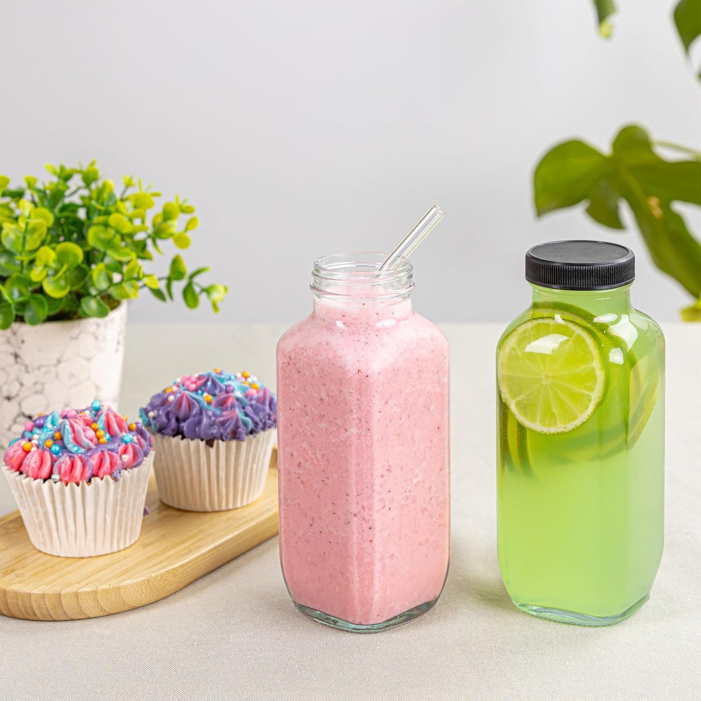 480ml / 16oz Glass Bottles (Set of 3 with 6 Lids) – Leak-Proof, Reusable, Dishwasher & Refrigerator Safe, Ideal for Juice, Tea, Spices