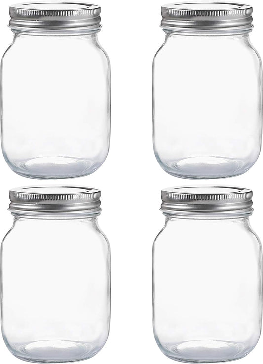 4-Pack 16oz Glass Mason Jars with Metal Screw Lids – Food Grade Clear Storage Containers for Jam, Honey, Spices, DIY Crafts & More