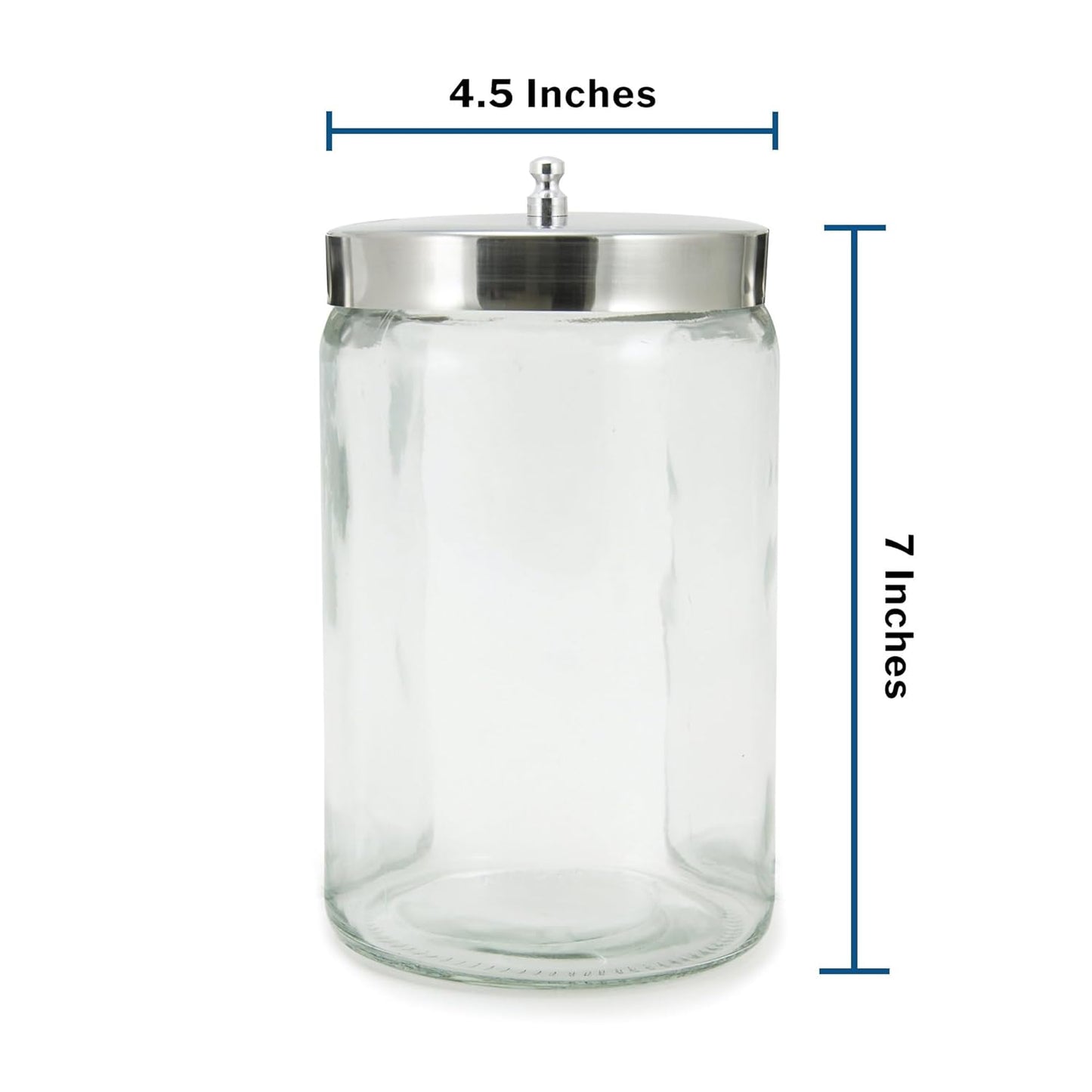 Clear Glass Storage Jar with Stainless Steel Lid – 4.5" x 7" Food-Grade Airtight Canister for Dry Goods, Candy, Spices, Pantry or Display Use