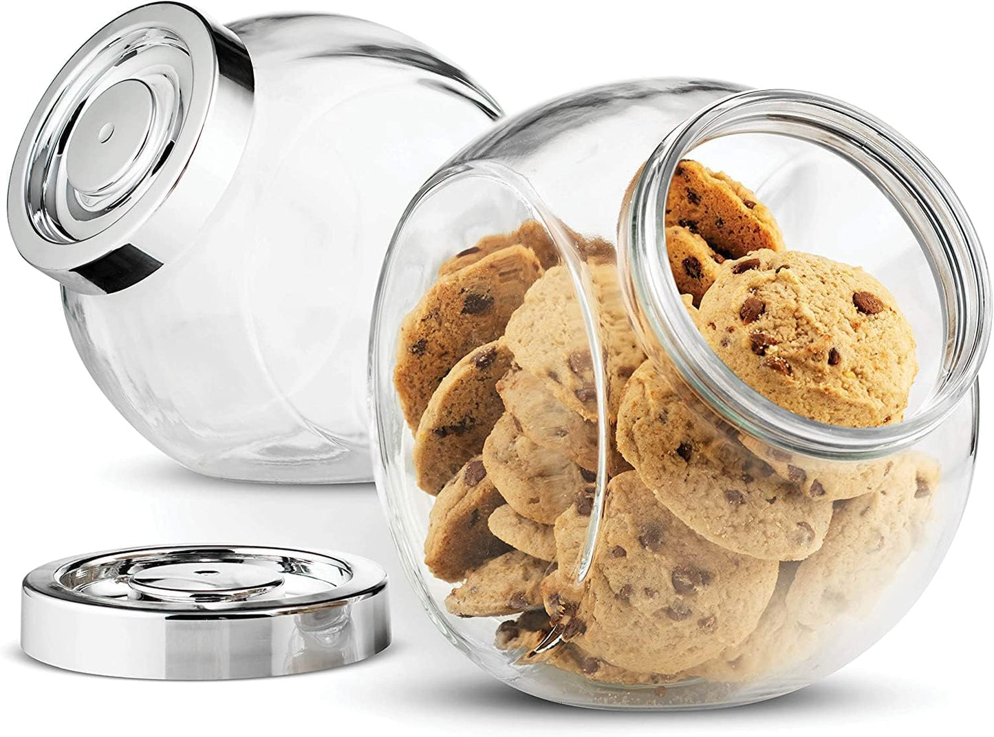 2.23L Glass Storage Jar with Stainless Steel Lid – Large Clear Round Candy Container for Kitchen, Snacks, Coffee Beans, Pet Food & More