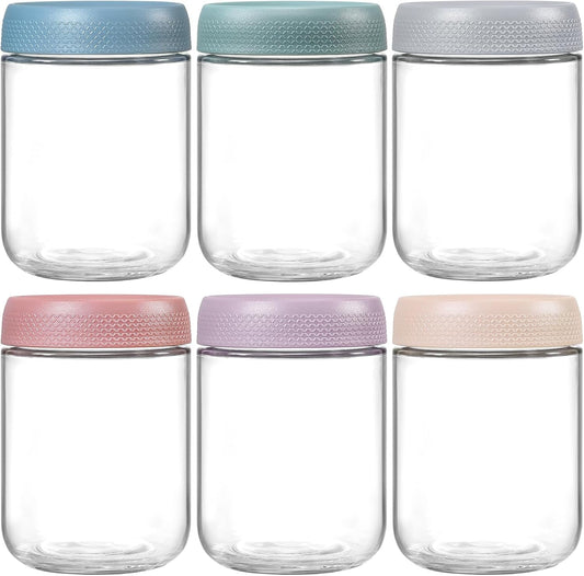 6-Pack 16oz Airtight Glass Storage Jars with Anti-Slip Screw Lids – Freezer Safe, Food Grade, Clear Borosilicate Containers for Kitchen & Pantry