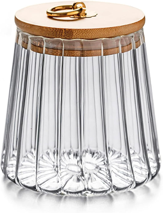 700ml Glass Storage Jar with Wooden Lid and Gold Ring – 23oz Clear Airtight Jar for Dry Goods, Coffee Beans, Spices, Candy, or Home Décor