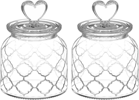 Heart-Shaped Glass Storage Jar with Lid – 650ml/22oz Decorative Embossed Clear Jar for Candy, Bath Salt, Coffee Beans, or Home Décor